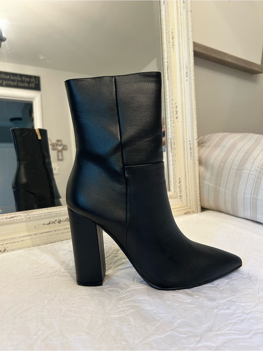 Women's Black High Block Heel Ankle Boots